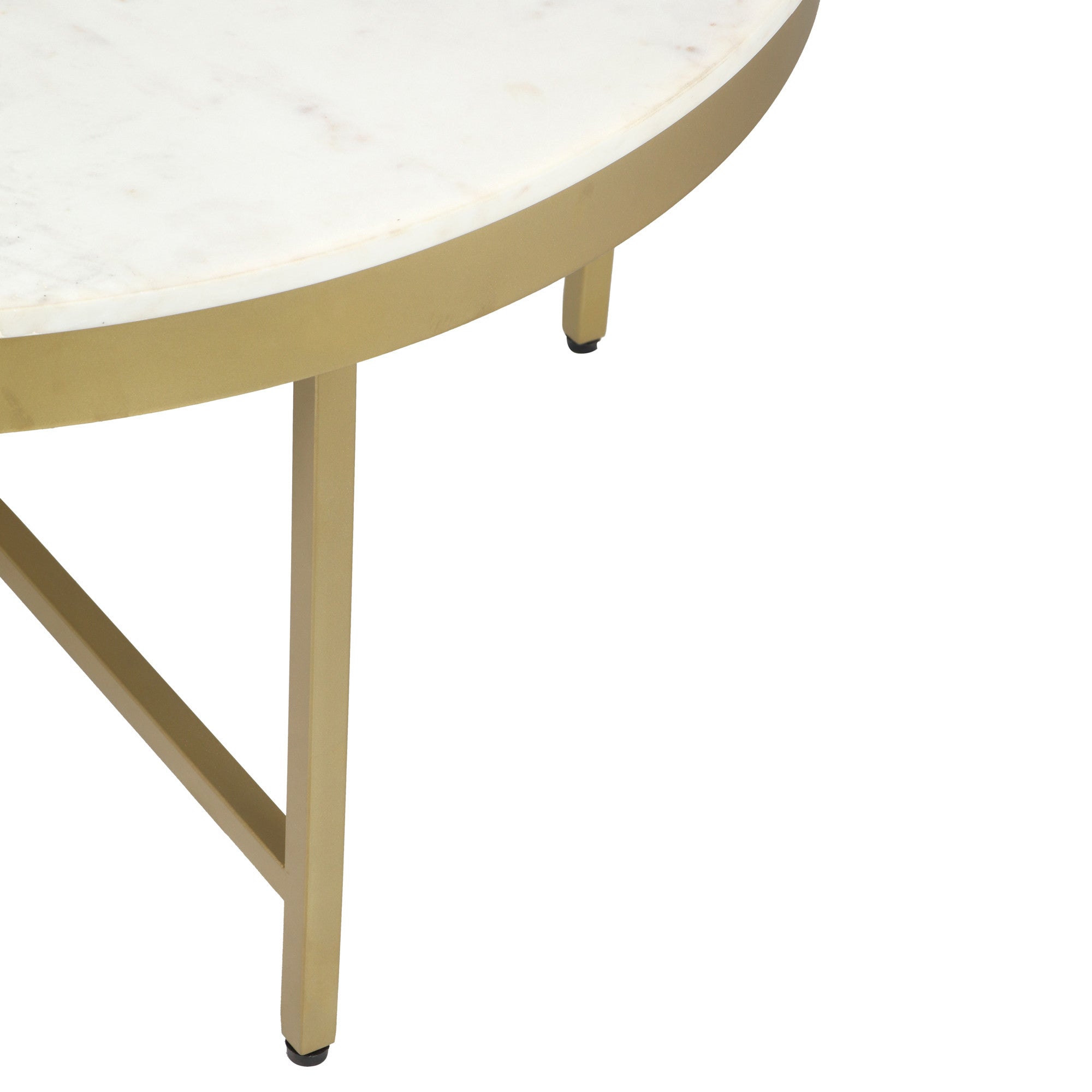 36" White And Gold Genuine Marble And Steel Round Coffee Table-5