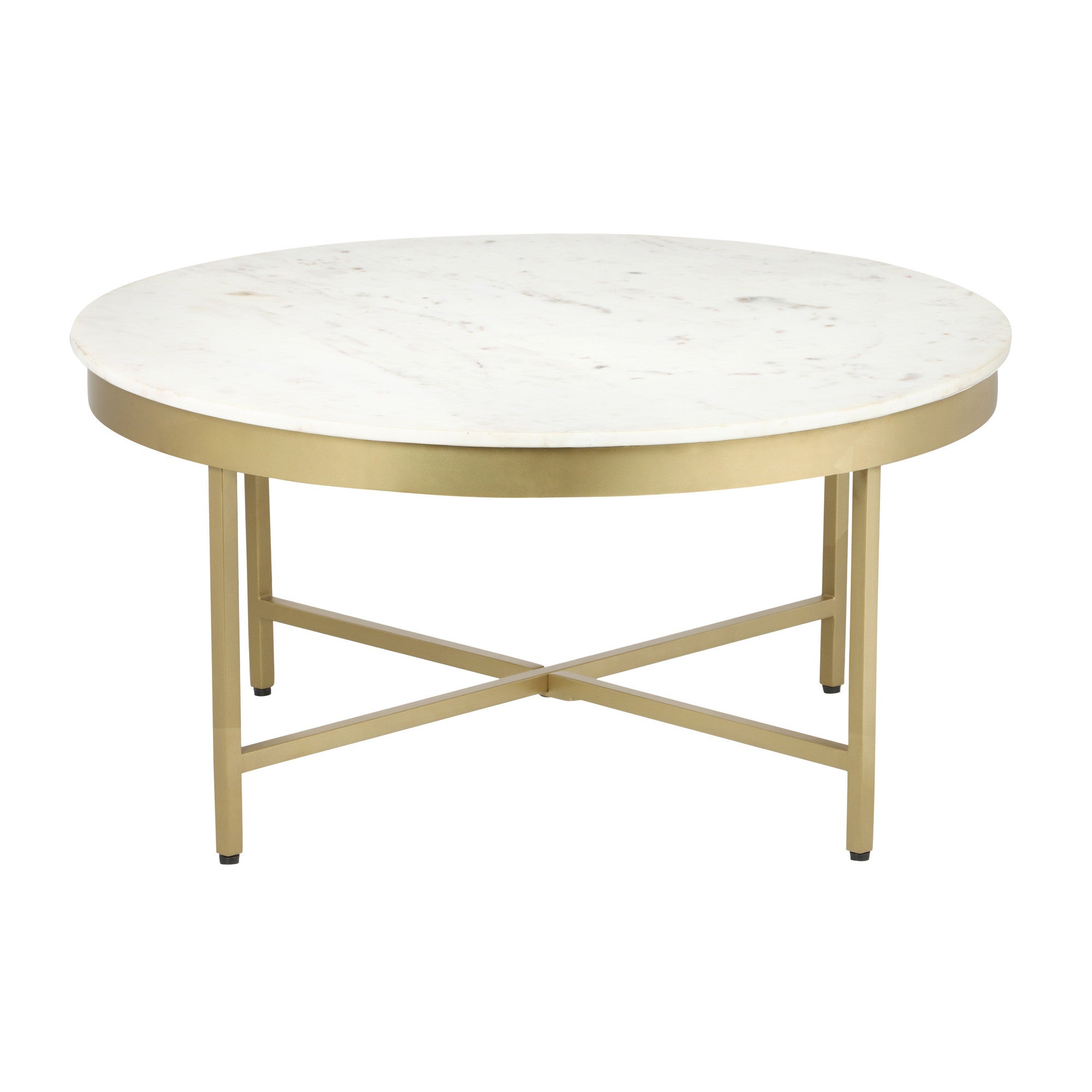 36" White And Gold Genuine Marble And Steel Round Coffee Table-3