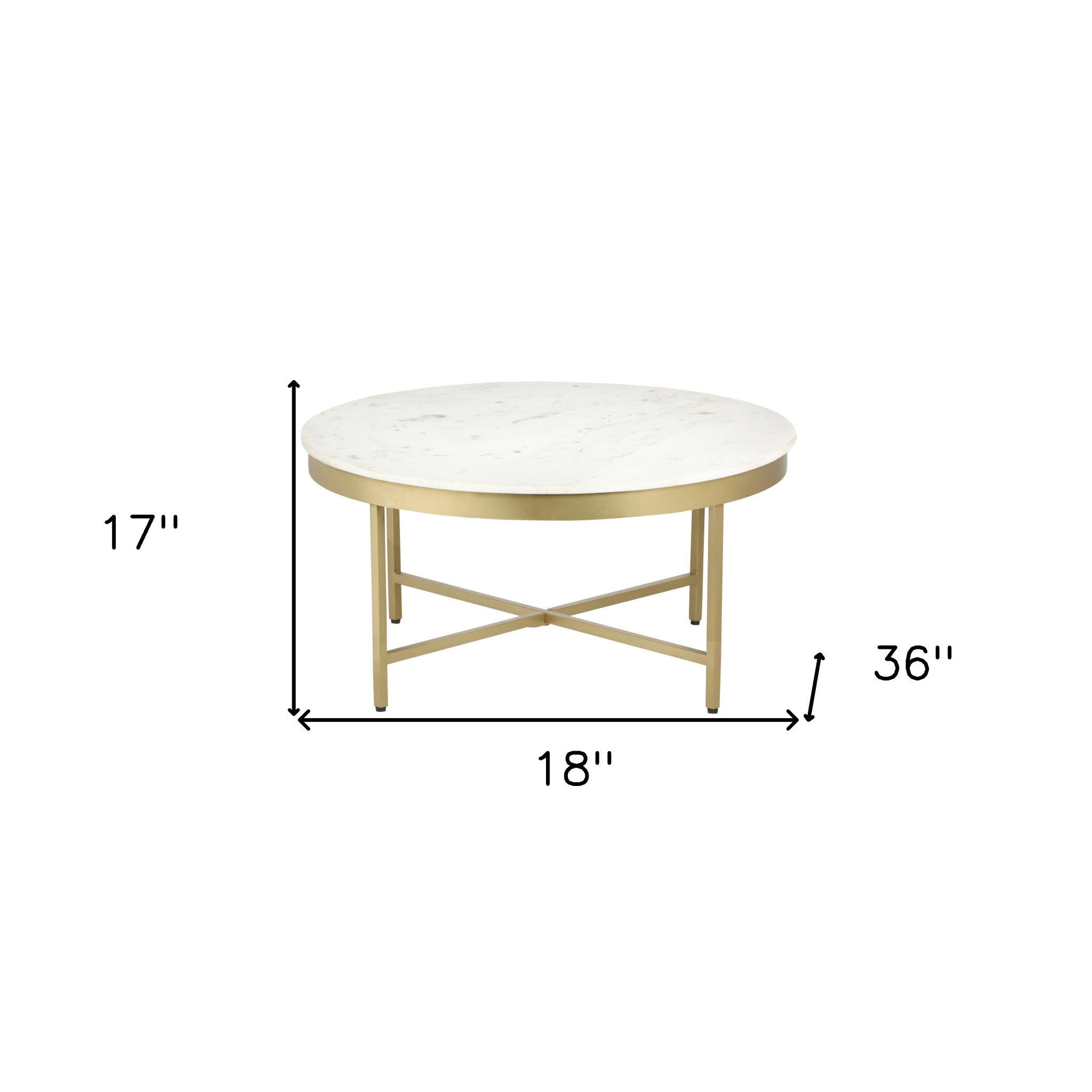 36" White And Gold Genuine Marble And Steel Round Coffee Table-7