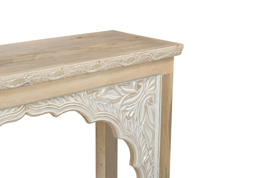 56" Natural Solid Wood Distressed Console Table With Shelf-6