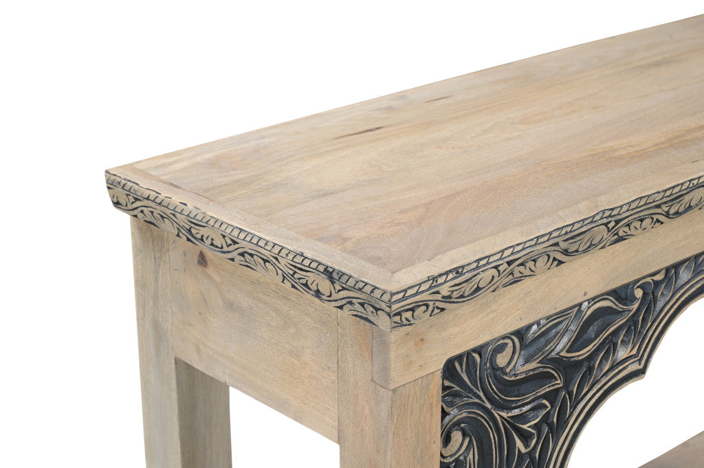 56" Natural and Black Solid Wood Distressed Console Table With Shelf-6