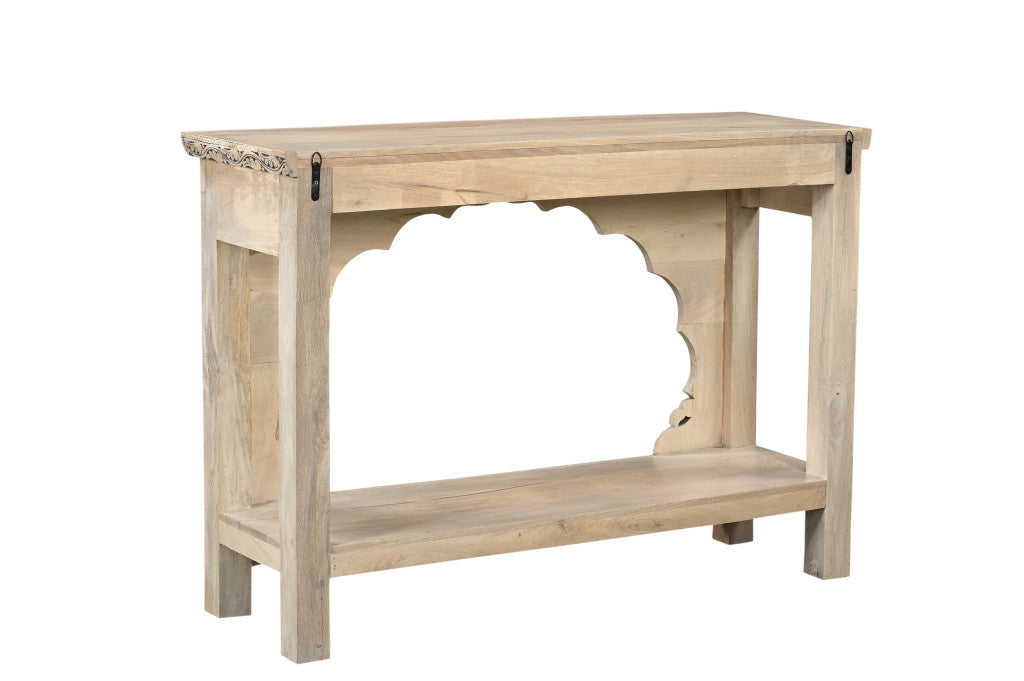 56" Natural and Black Solid Wood Distressed Console Table With Shelf-3