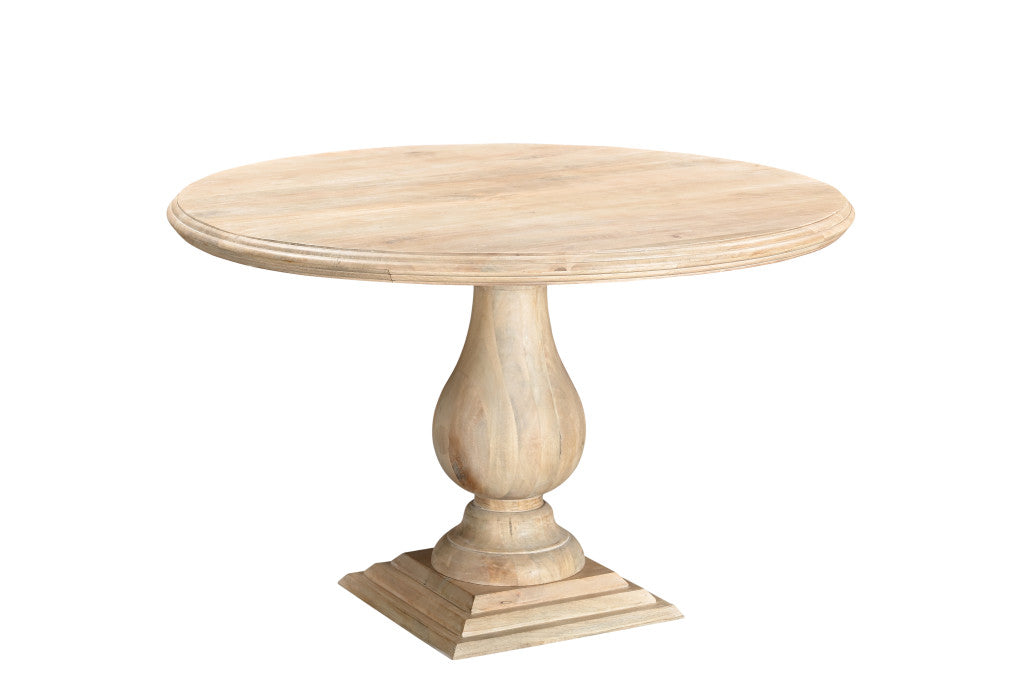 48" Natural Solid Wood Pedestal Base Round Top Dining Table-1