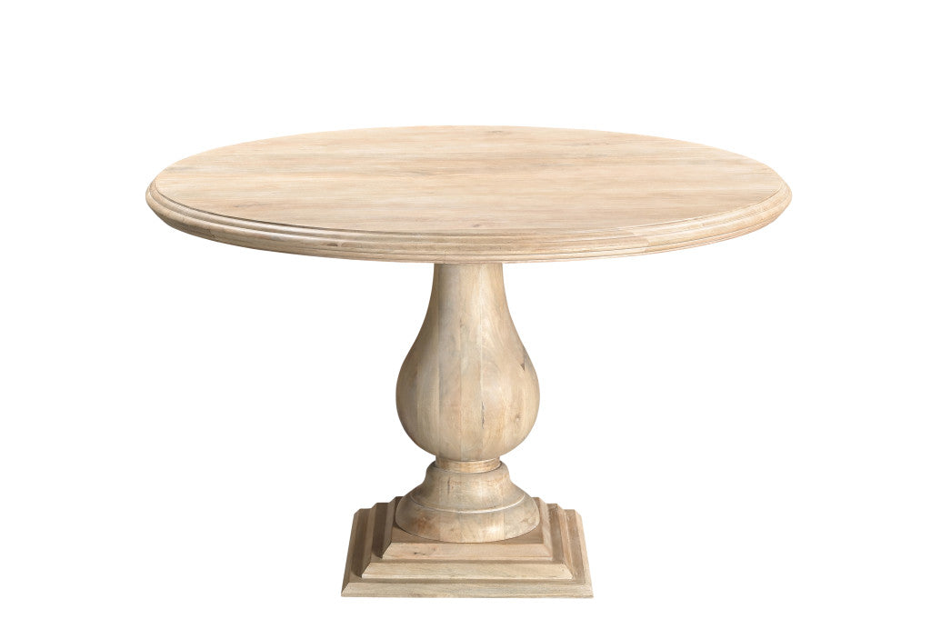 48" Natural Solid Wood Pedestal Base Round Top Dining Table-2