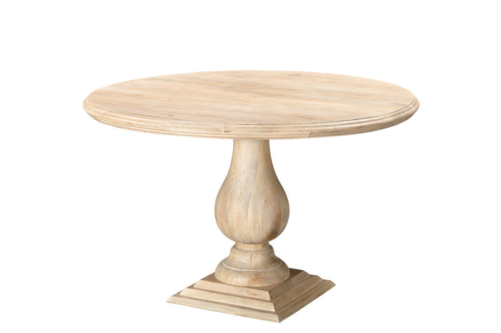 48" Natural Solid Wood Pedestal Base Round Top Dining Table-6