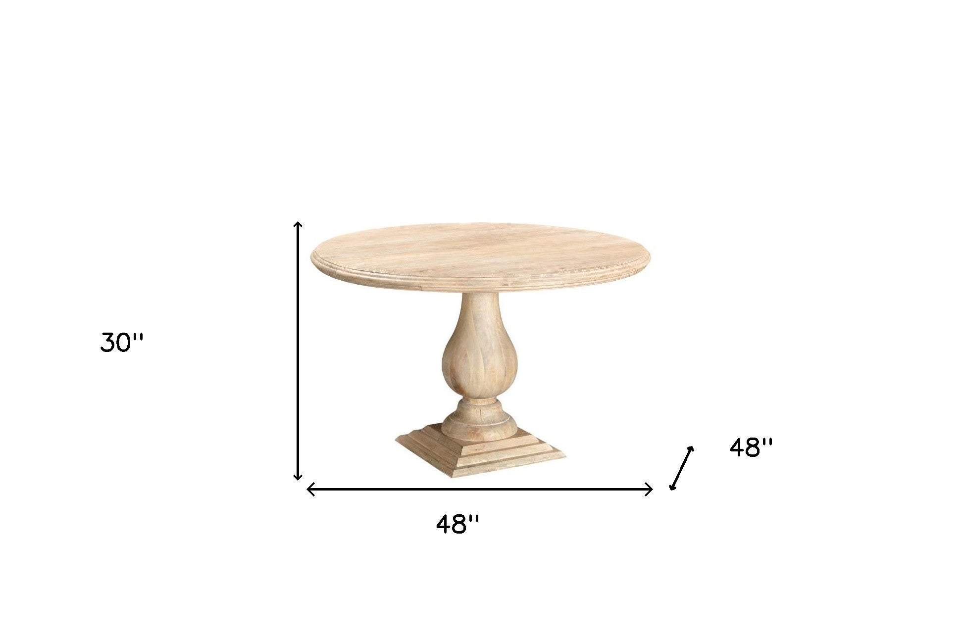48" Natural Solid Wood Pedestal Base Round Top Dining Table-7