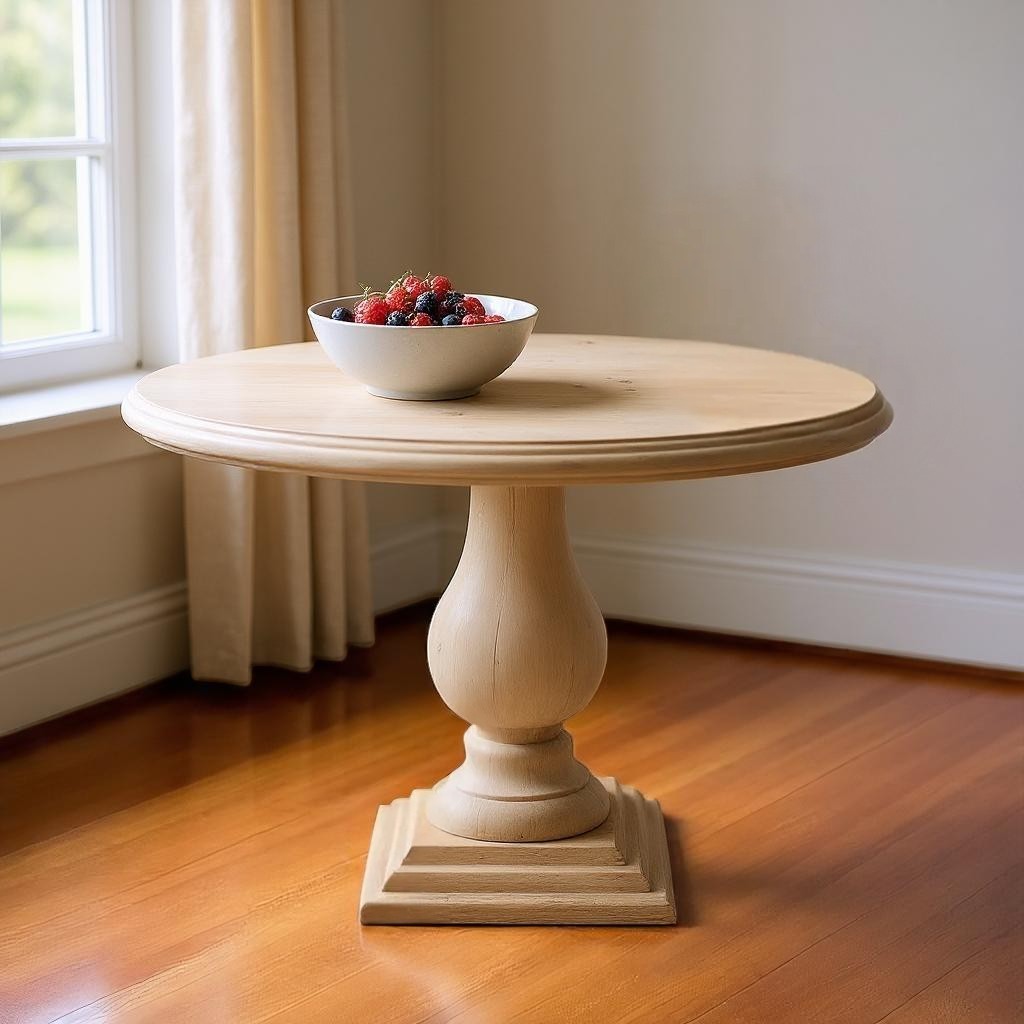 48" Natural Solid Wood Pedestal Base Round Top Dining Table-0