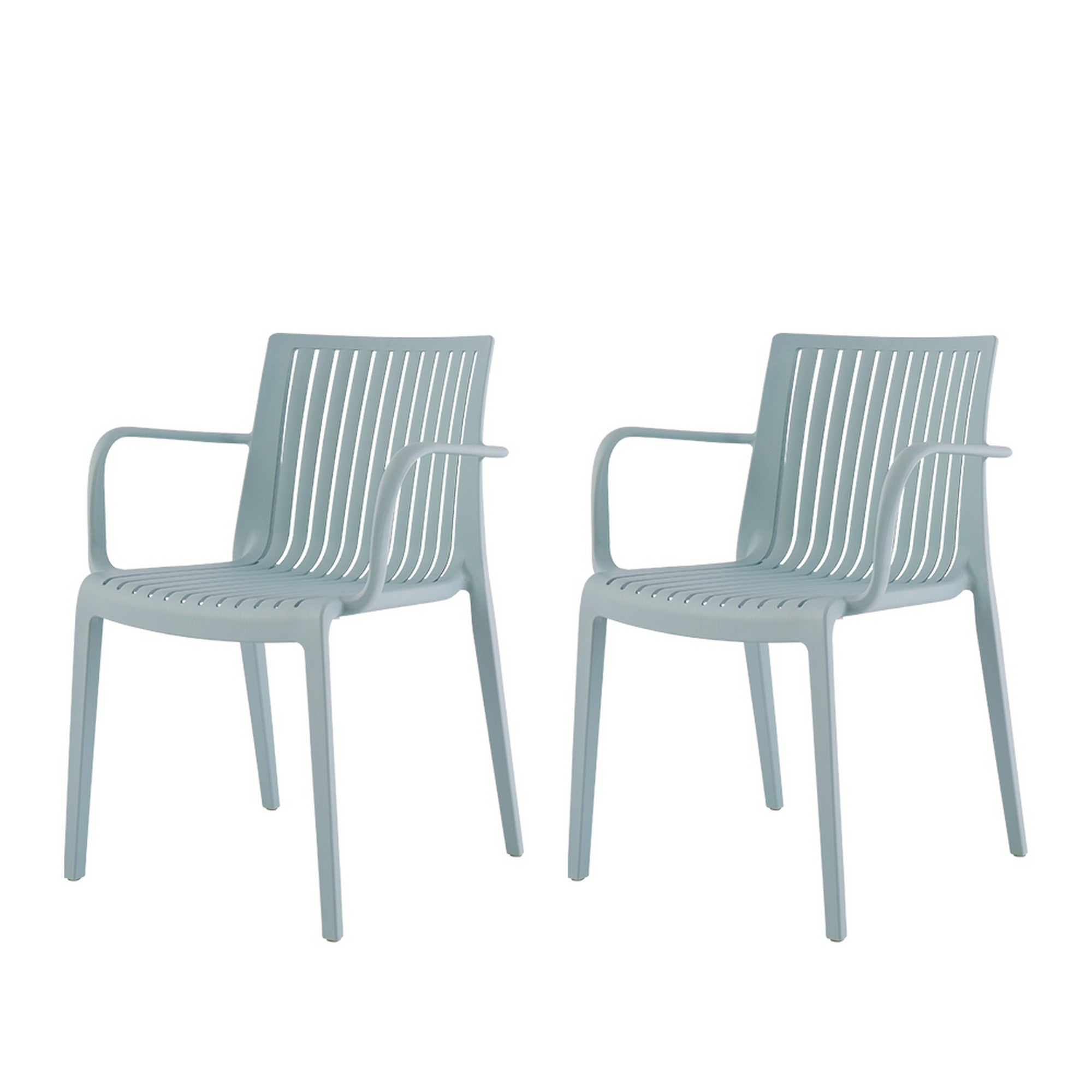 Set of Two Baby Blue Heavy Duty Plastic Outdoor Stacking Arm Chairs-1