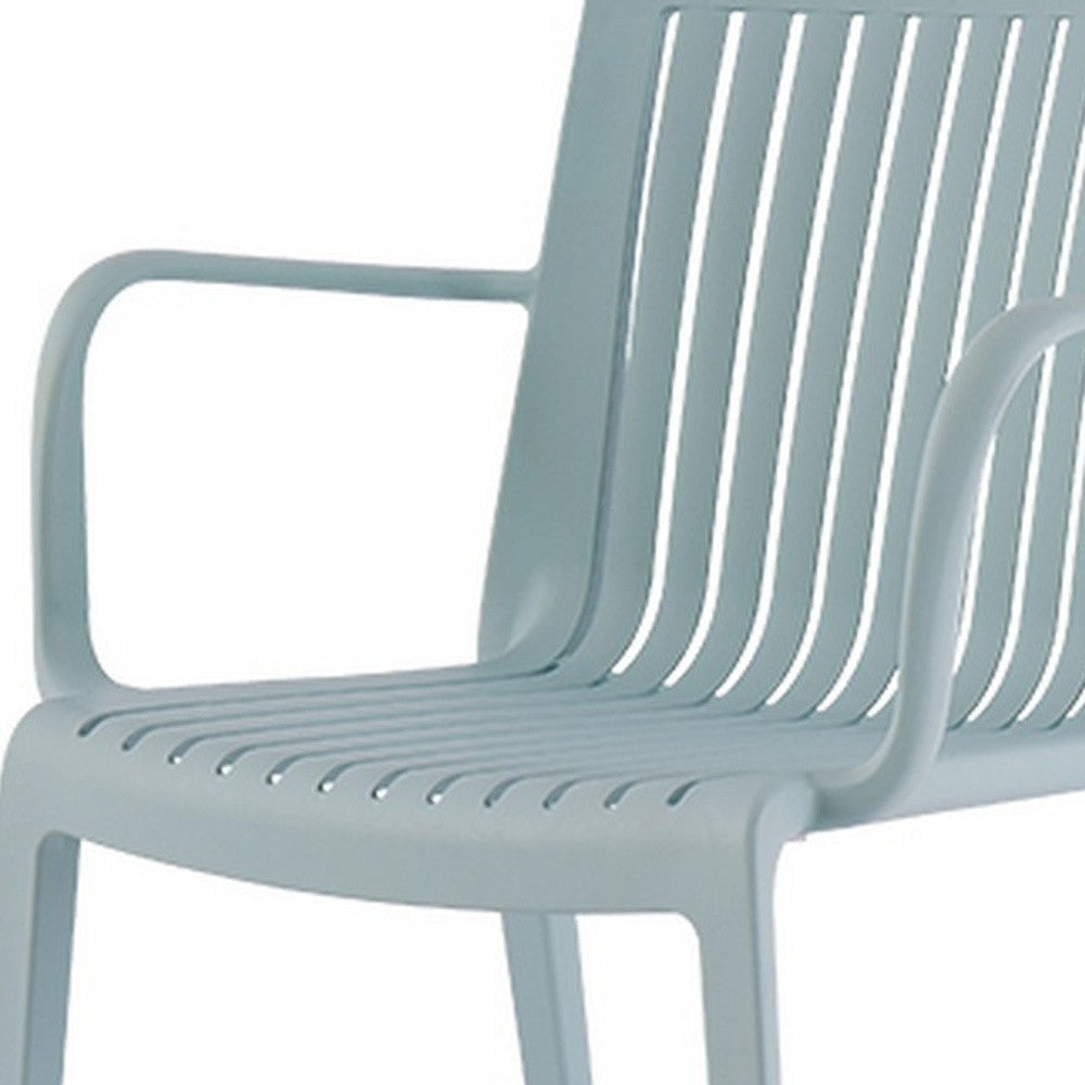 Set of Two Baby Blue Heavy Duty Plastic Outdoor Stacking Arm Chairs-3