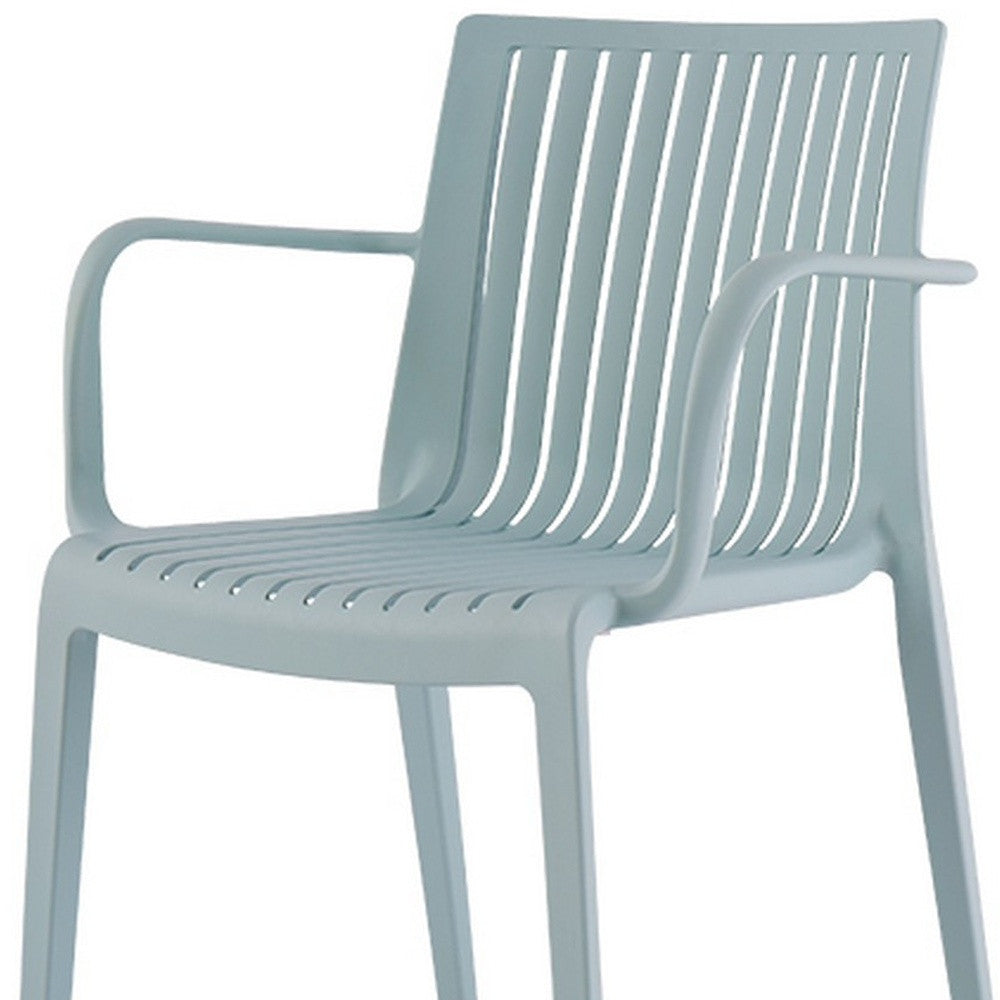 Set of Two Baby Blue Heavy Duty Plastic Outdoor Stacking Arm Chairs-4