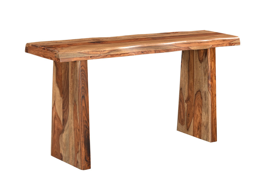 60" Brown Solid Wood Double Pedestal Live Edge Console Table-1