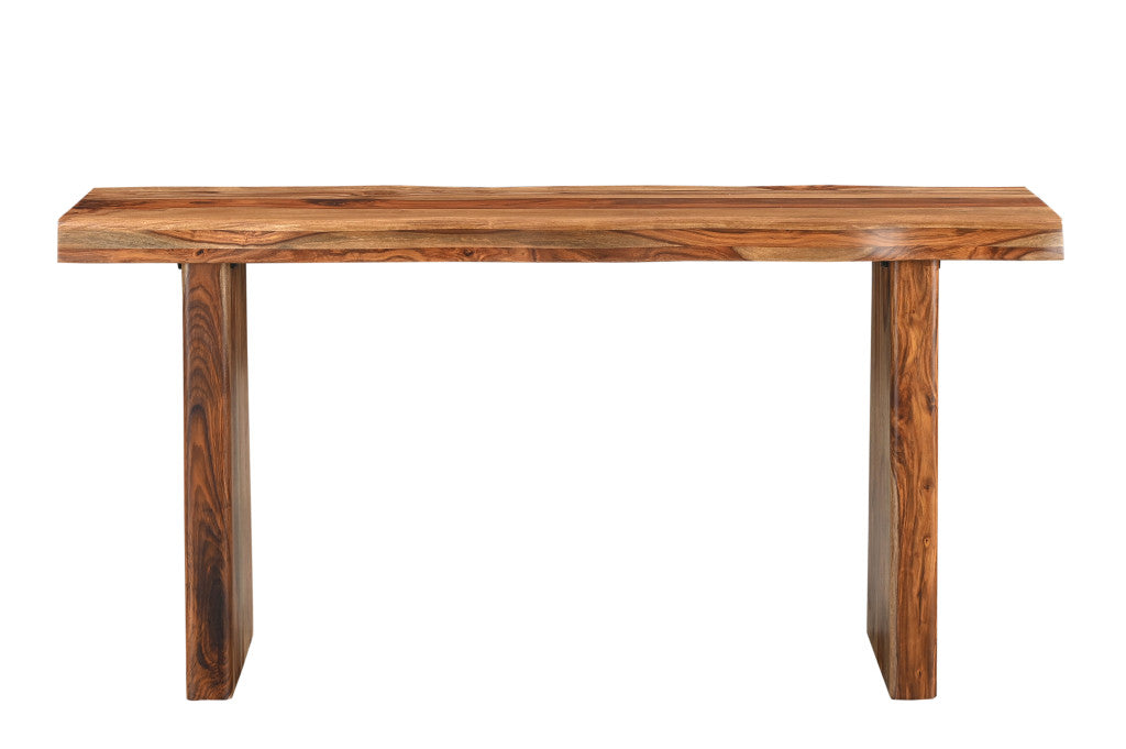 60" Brown Solid Wood Double Pedestal Live Edge Console Table-2