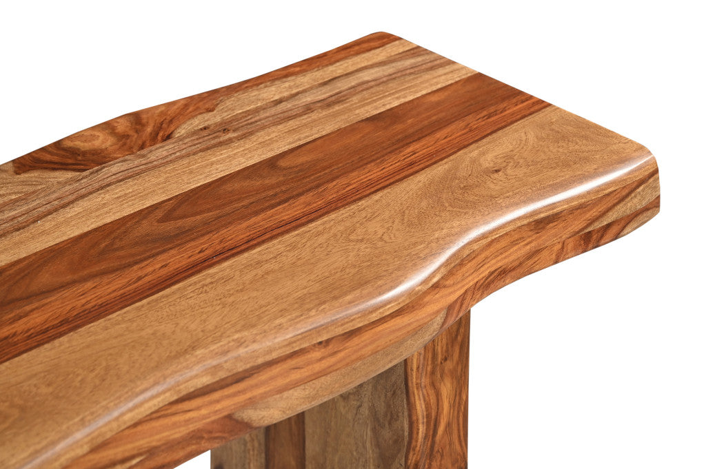 60" Brown Solid Wood Double Pedestal Live Edge Console Table-7