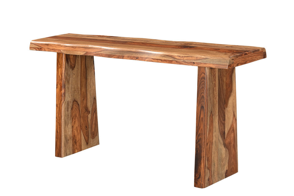 60" Brown Solid Wood Double Pedestal Live Edge Console Table-6