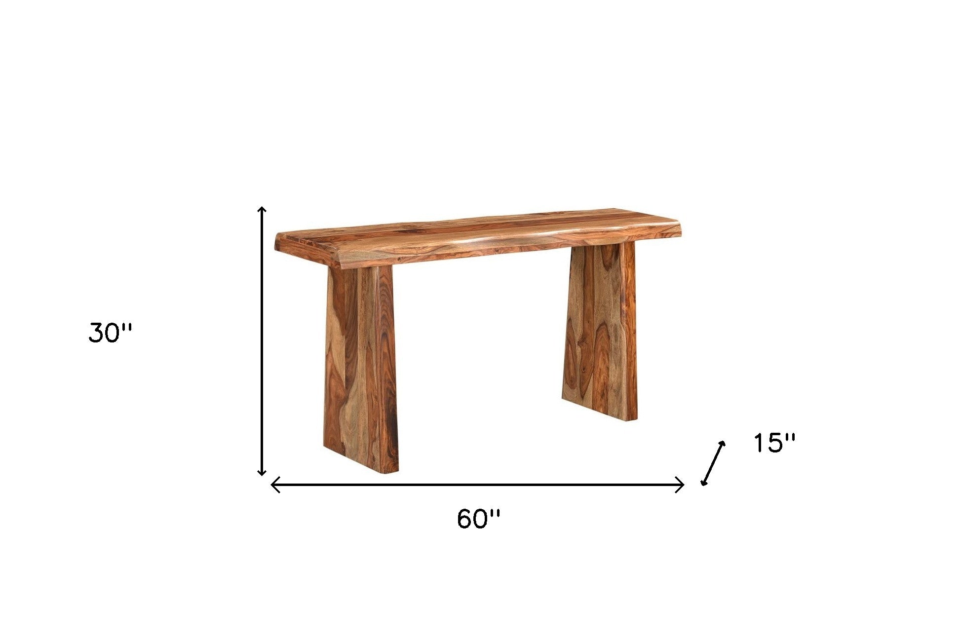 60" Brown Solid Wood Double Pedestal Live Edge Console Table-8