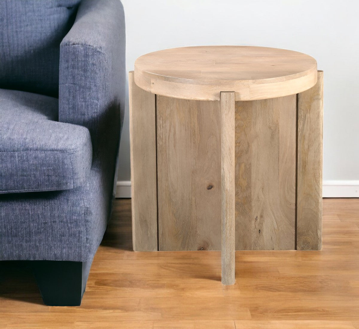 24" Natural Solid Wood Round Cross Leg End Table-0