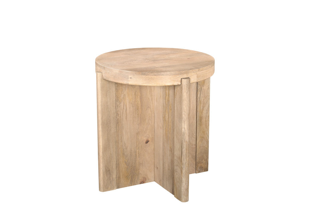 24" Natural Solid Wood Round Cross Leg End Table-3