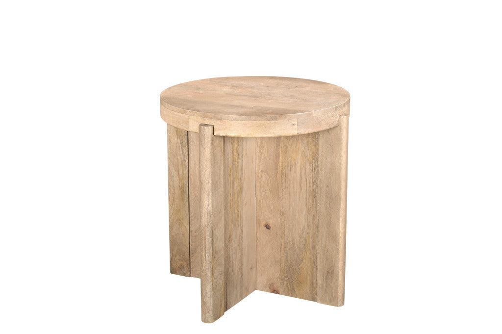 24" Natural Solid Wood Round Cross Leg End Table-6