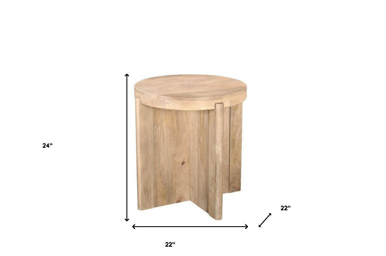 24" Natural Solid Wood Round Cross Leg End Table-8