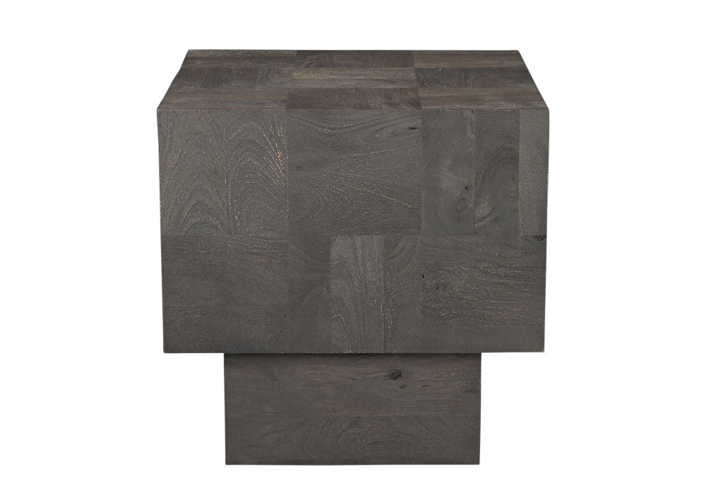 22" Gray Distressed Solid Wood Square Block End Table-3