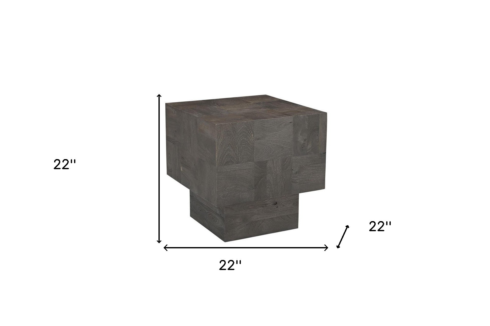 22" Gray Distressed Solid Wood Square Block End Table-8