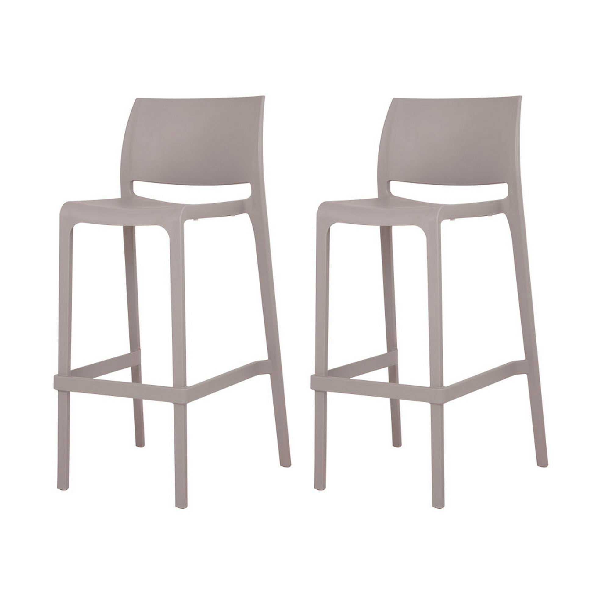 Set of Two 30" Taupe Heavy Duty Plastic Low Back Outdoor Bar Height Chairs-1