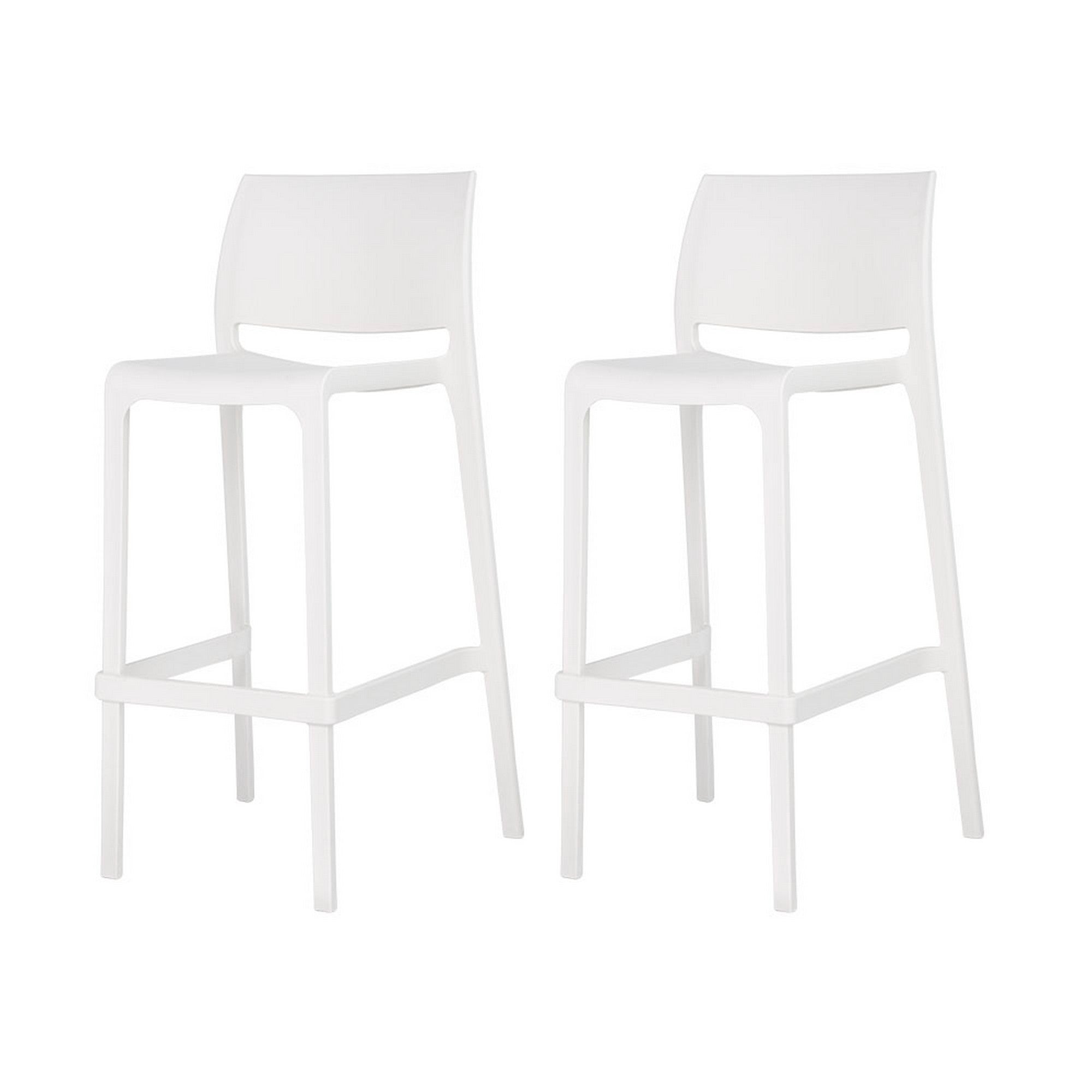 Set of Two 30" White Heavy Duty Plastic Low Back Outdoor Bar Height Chairs-1