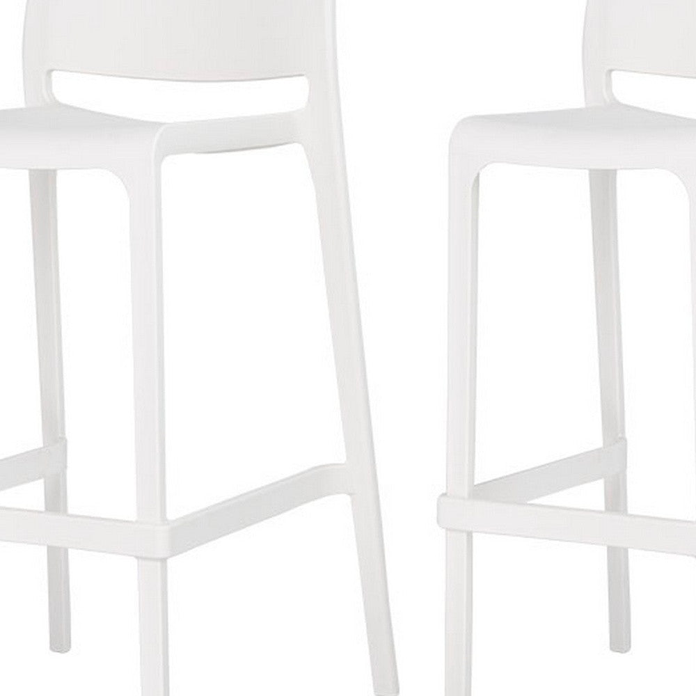 Set of Two 30" White Heavy Duty Plastic Low Back Outdoor Bar Height Chairs-3