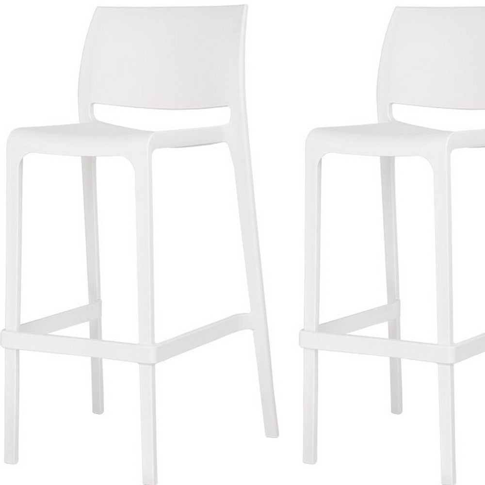 Set of Two 30" White Heavy Duty Plastic Low Back Outdoor Bar Height Chairs-4