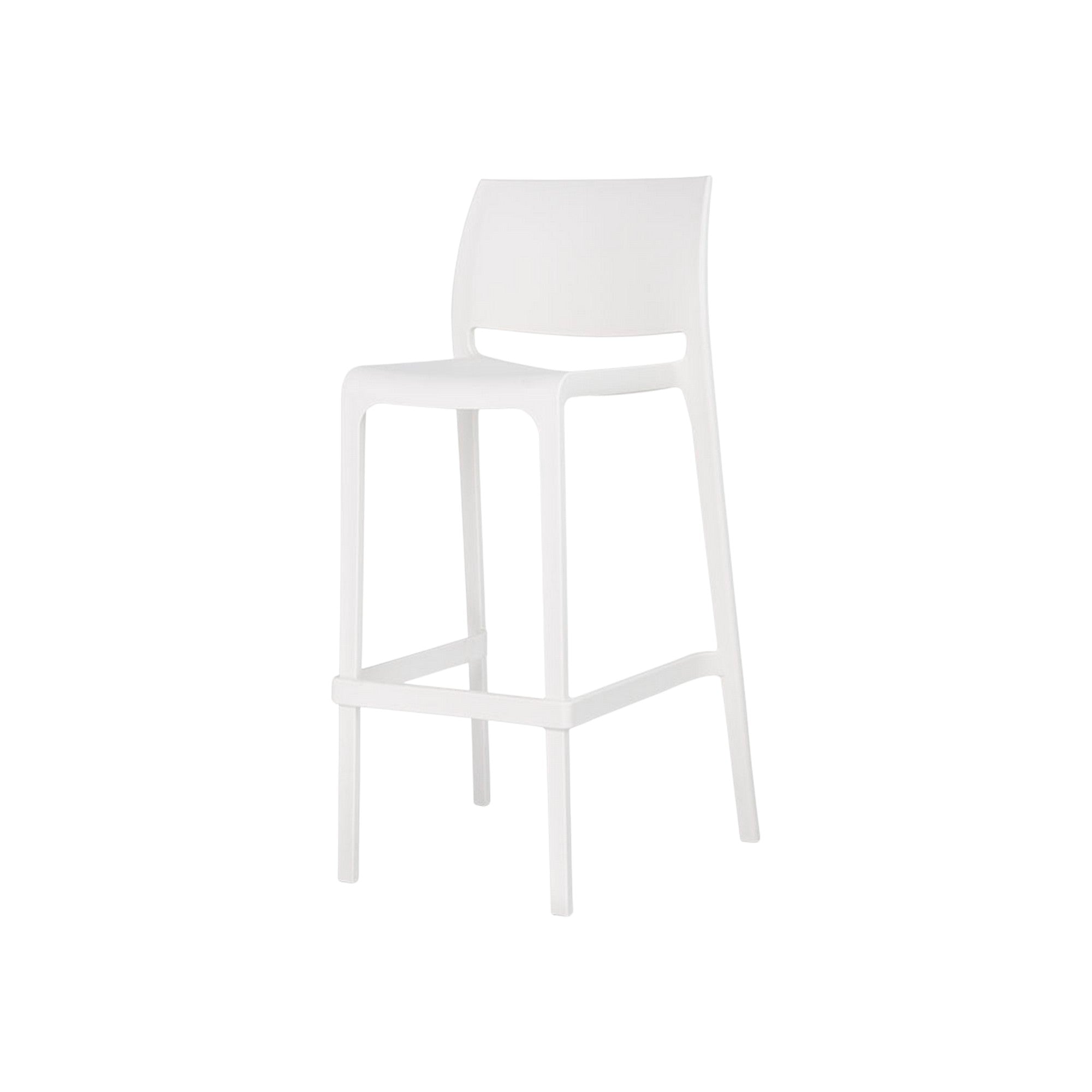 Set of Two 30" White Heavy Duty Plastic Low Back Outdoor Bar Height Chairs-2