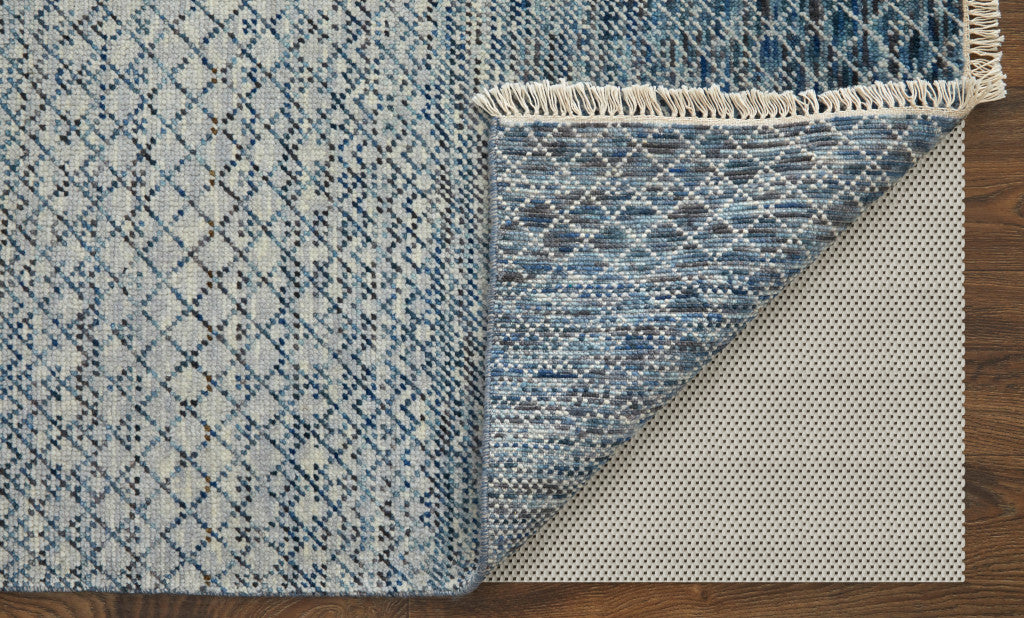 2' X 3' Ivory Gray and Blue Wool Hand Knotted Area Rug With Fringe-8