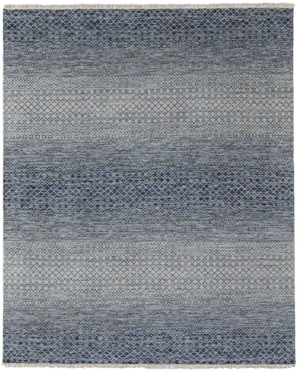 2' X 3' Ivory Gray and Blue Wool Hand Knotted Area Rug With Fringe-1