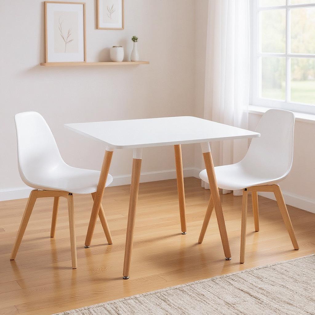 32" White and Natural Wood and Solid Wood Square Dining Table-0