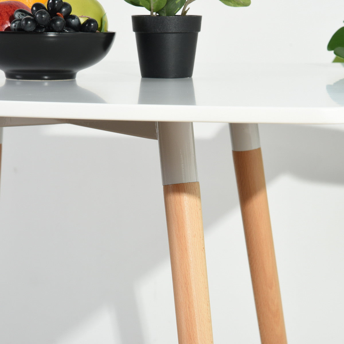 32" White and Natural Wood and Solid Wood Square Dining Table-5