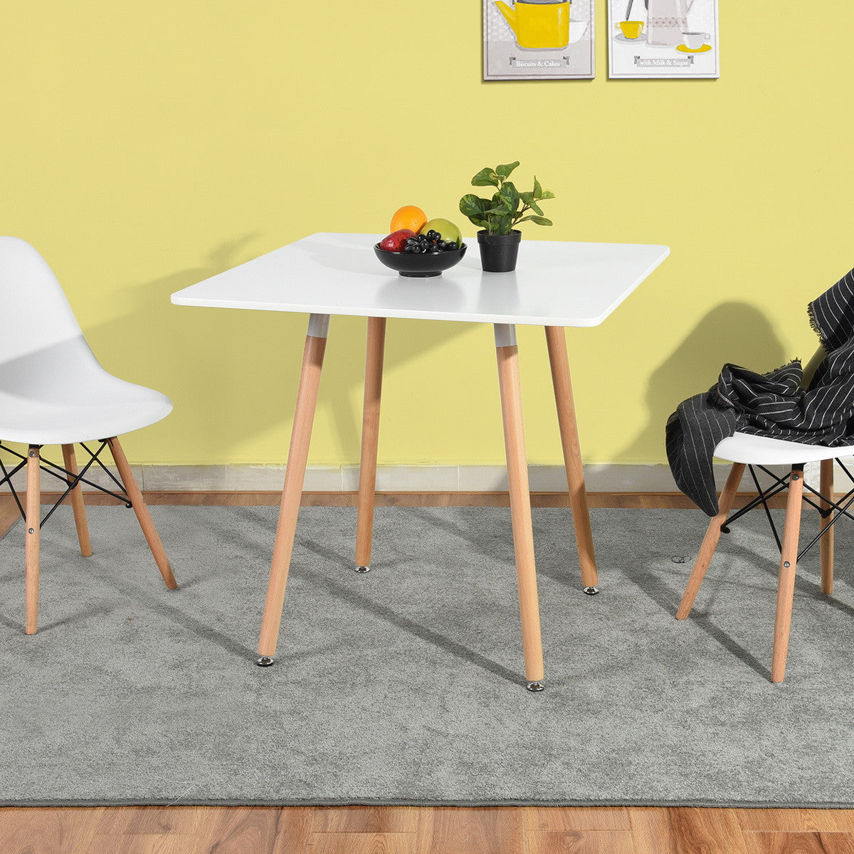 32" White and Natural Wood and Solid Wood Square Dining Table-7