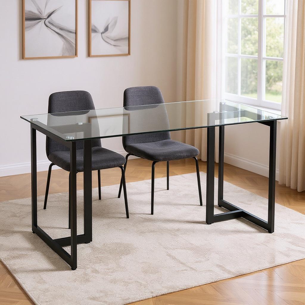 55" Clear And Black Glass And Metal Dining Table-1