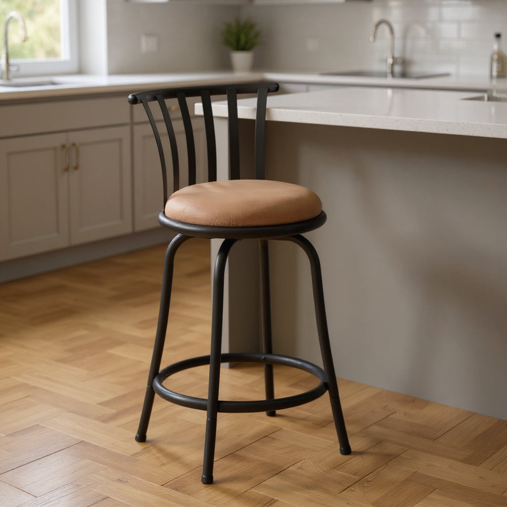 Set of Two 24" Brown and Black Microfiber and Metal Low Back Counter Height Swivel Bar Chairs-1