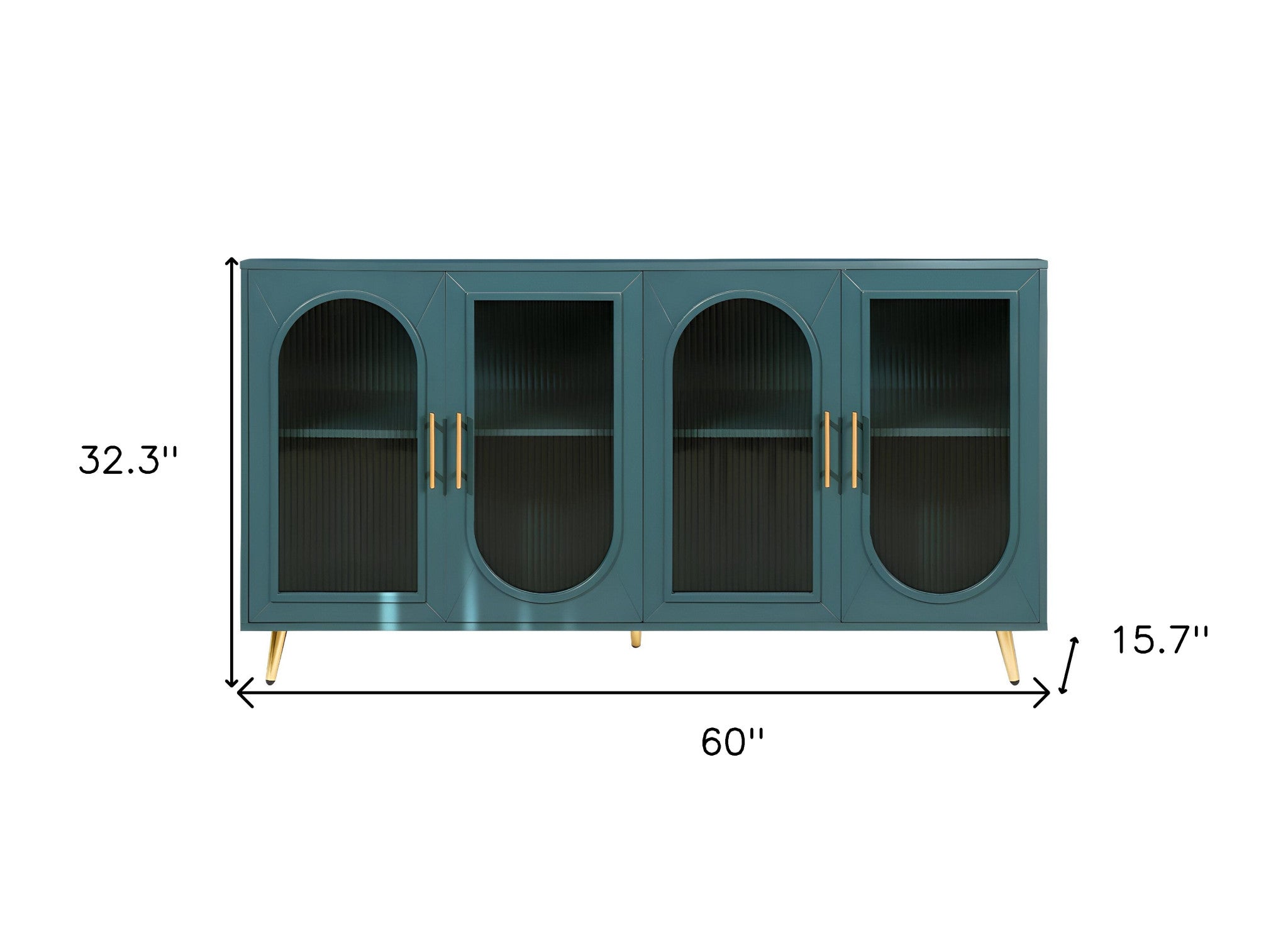 60" Teal Blue Ribbed Texture Sideboard with Four Doors-8