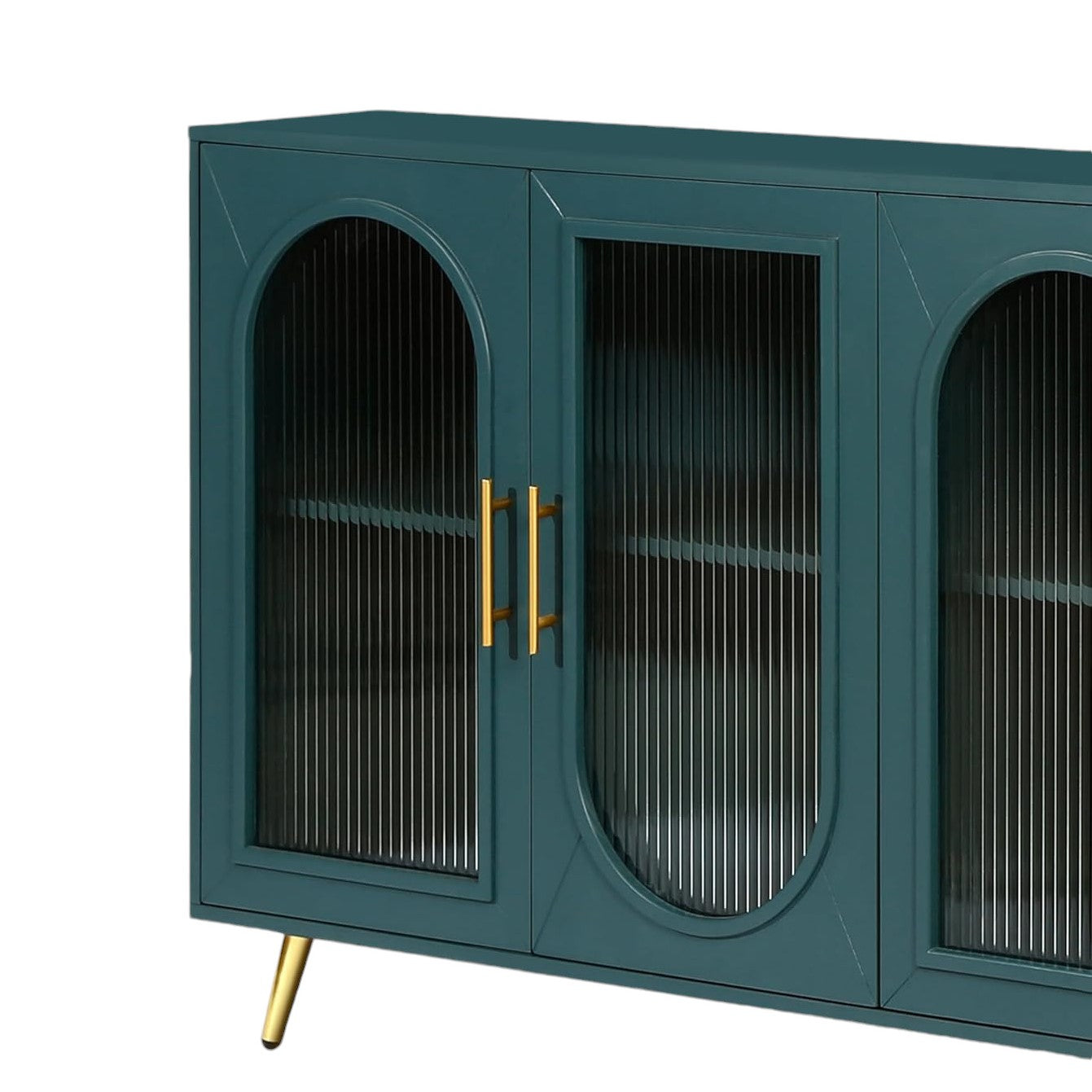 60" Teal Blue Ribbed Texture Sideboard with Four Doors-3