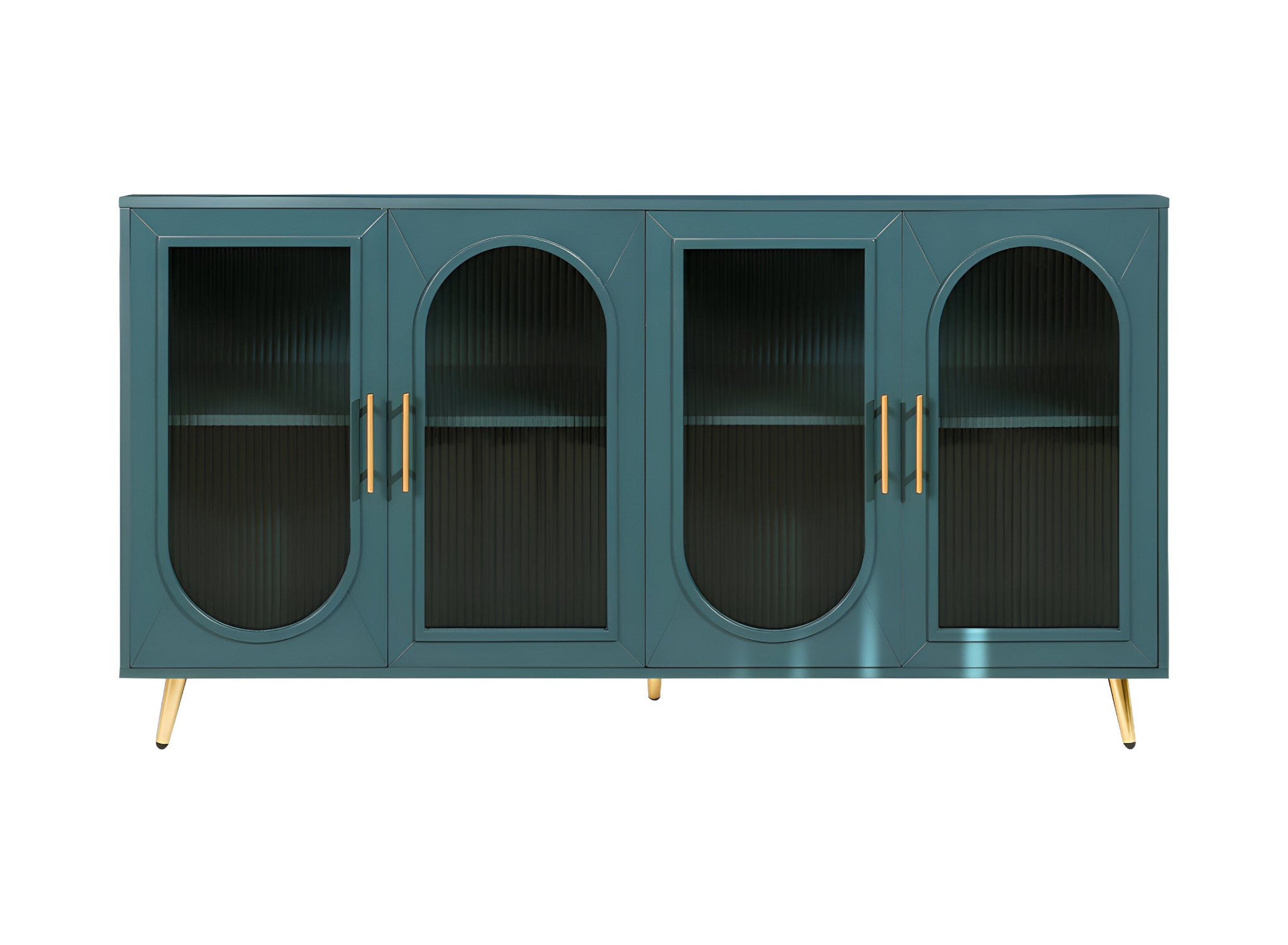 60" Teal Blue Ribbed Texture Sideboard with Four Doors-2