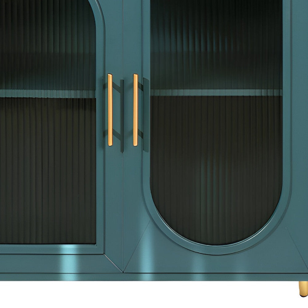 60" Teal Blue Ribbed Texture Sideboard with Four Doors-6
