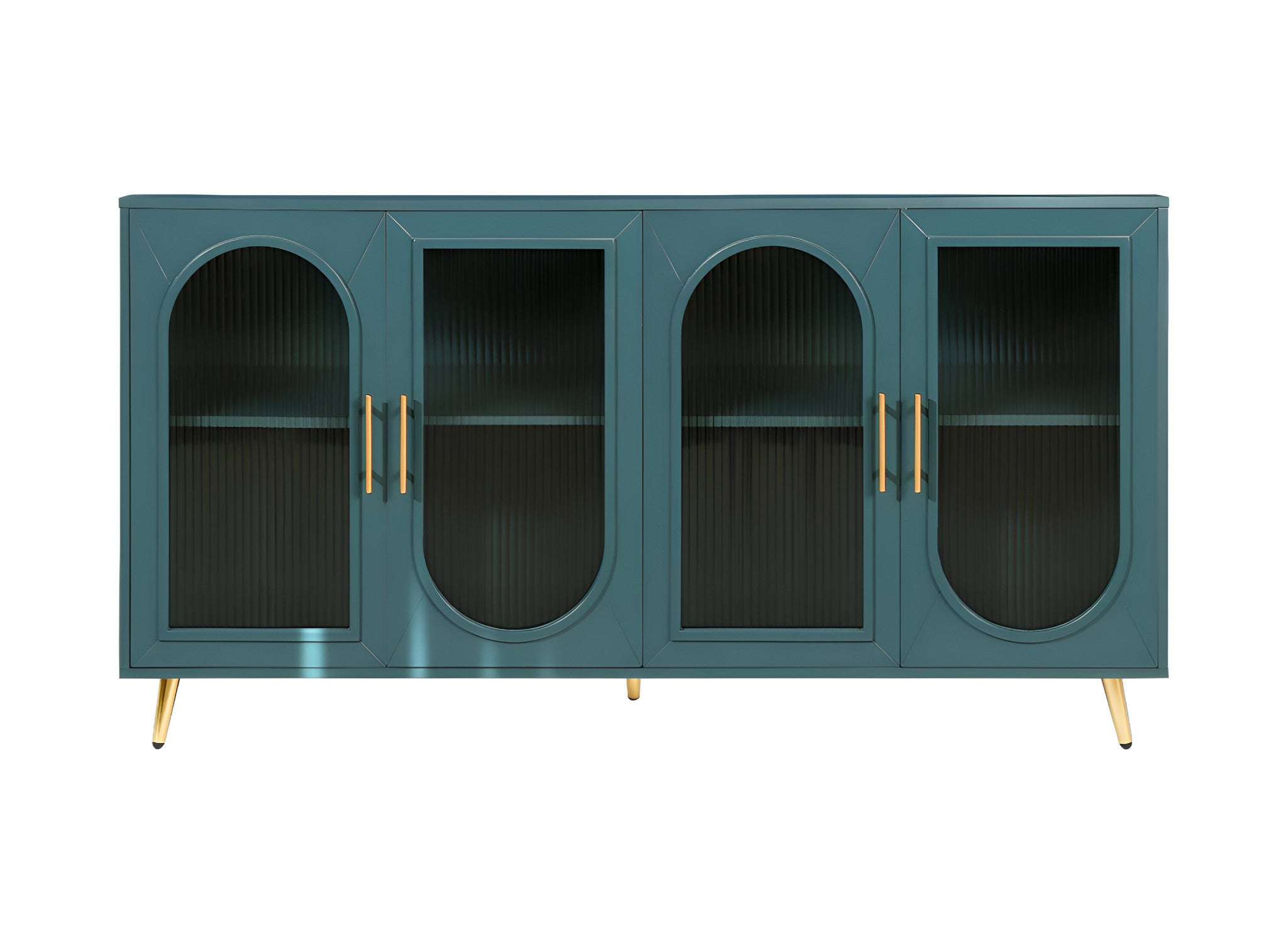 60" Teal Blue Ribbed Texture Sideboard with Four Doors-1