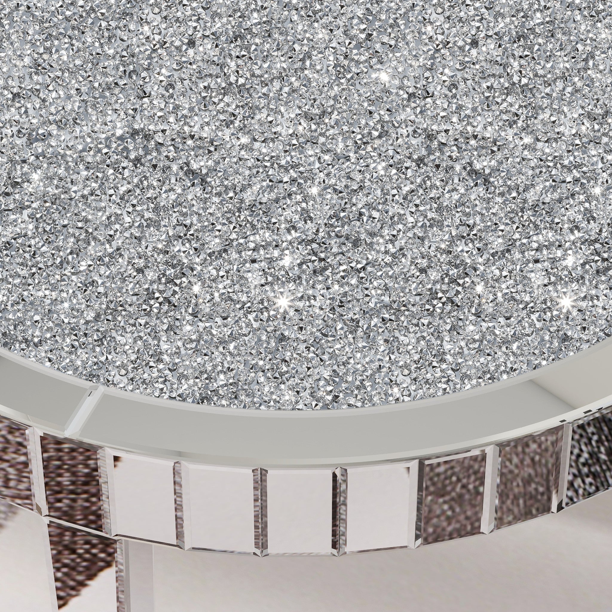 31" Silver Mirrored Glass and Faux Crystal Round Coffee Table-7