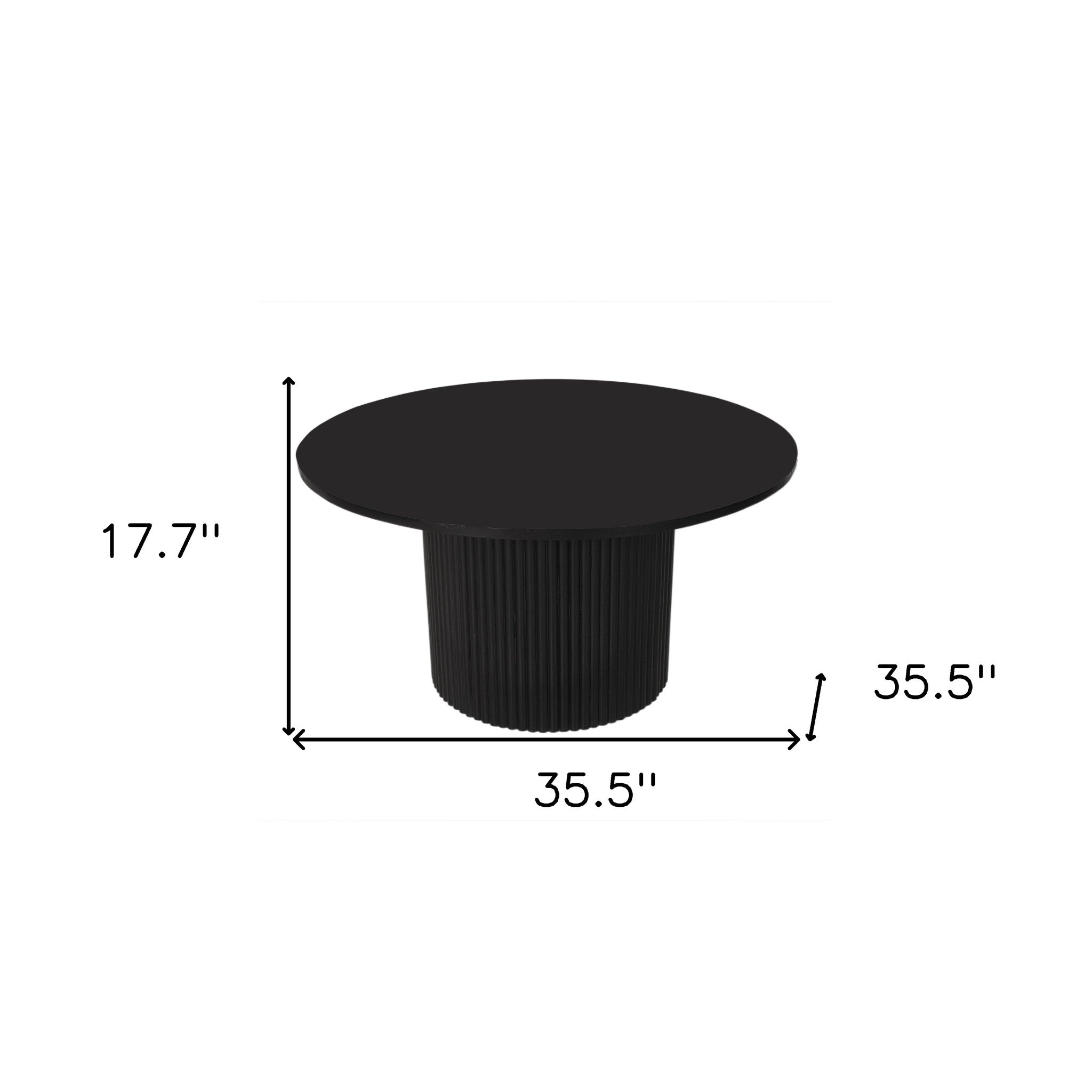36" Black Solid Wood Round Pedestal Coffee Table-5