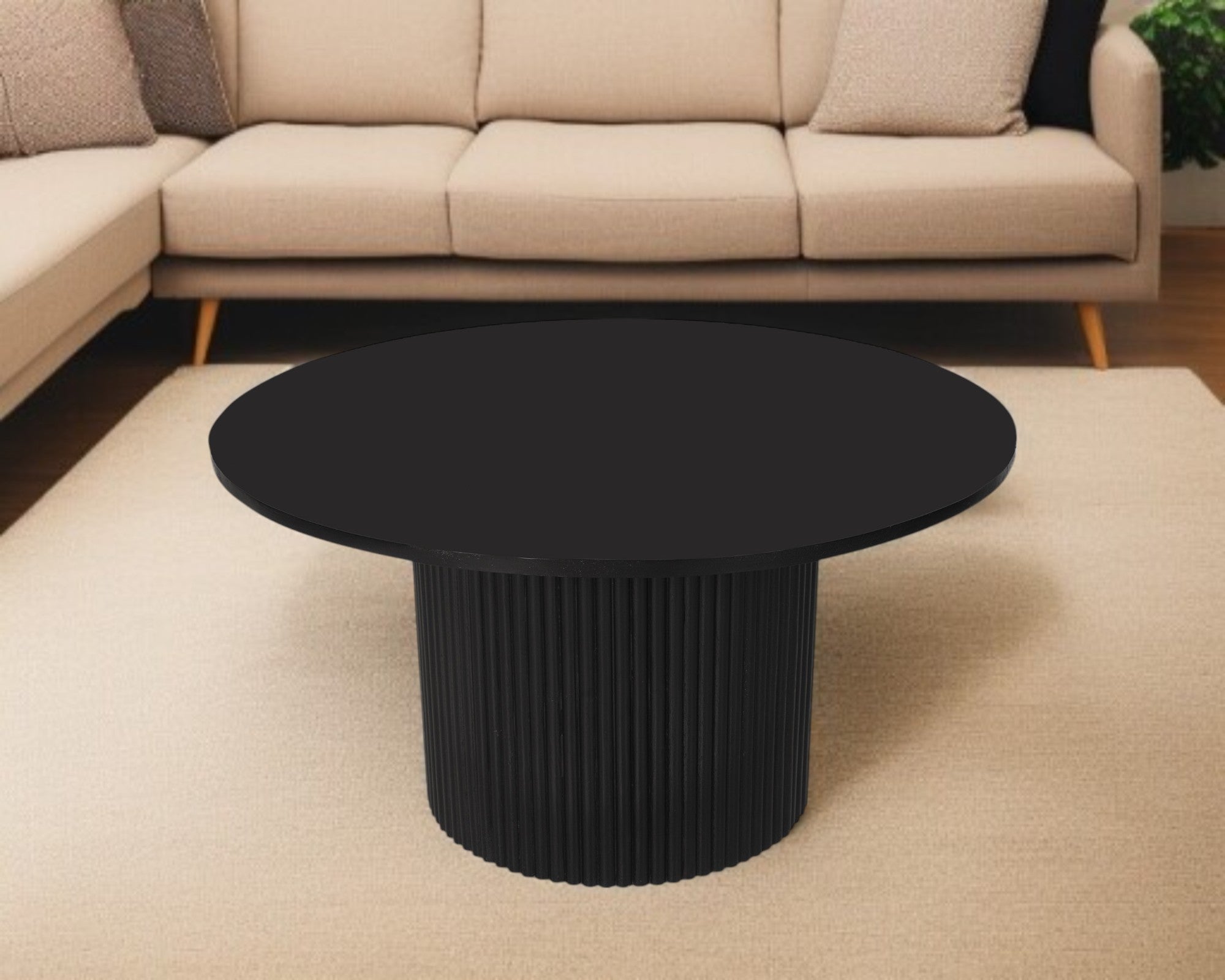 36" Black Solid Wood Round Pedestal Coffee Table-0