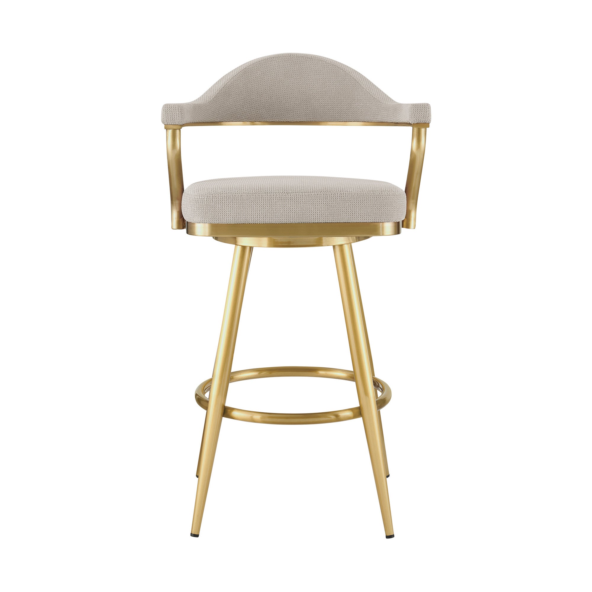 30" Taupe and Gold Fabric and Stainless Steel Bar Height Swivel Bar Chair-1