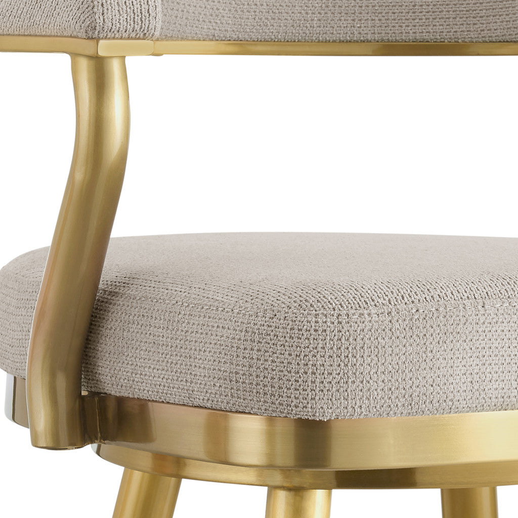 30" Taupe and Gold Fabric and Stainless Steel Bar Height Swivel Bar Chair-8