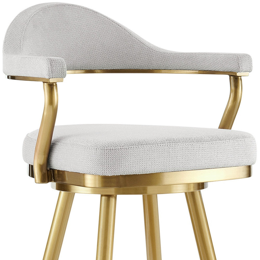 26" Silver and Gold Fabric and Stainless Steel Counter Height Swivel Bar Chair-8