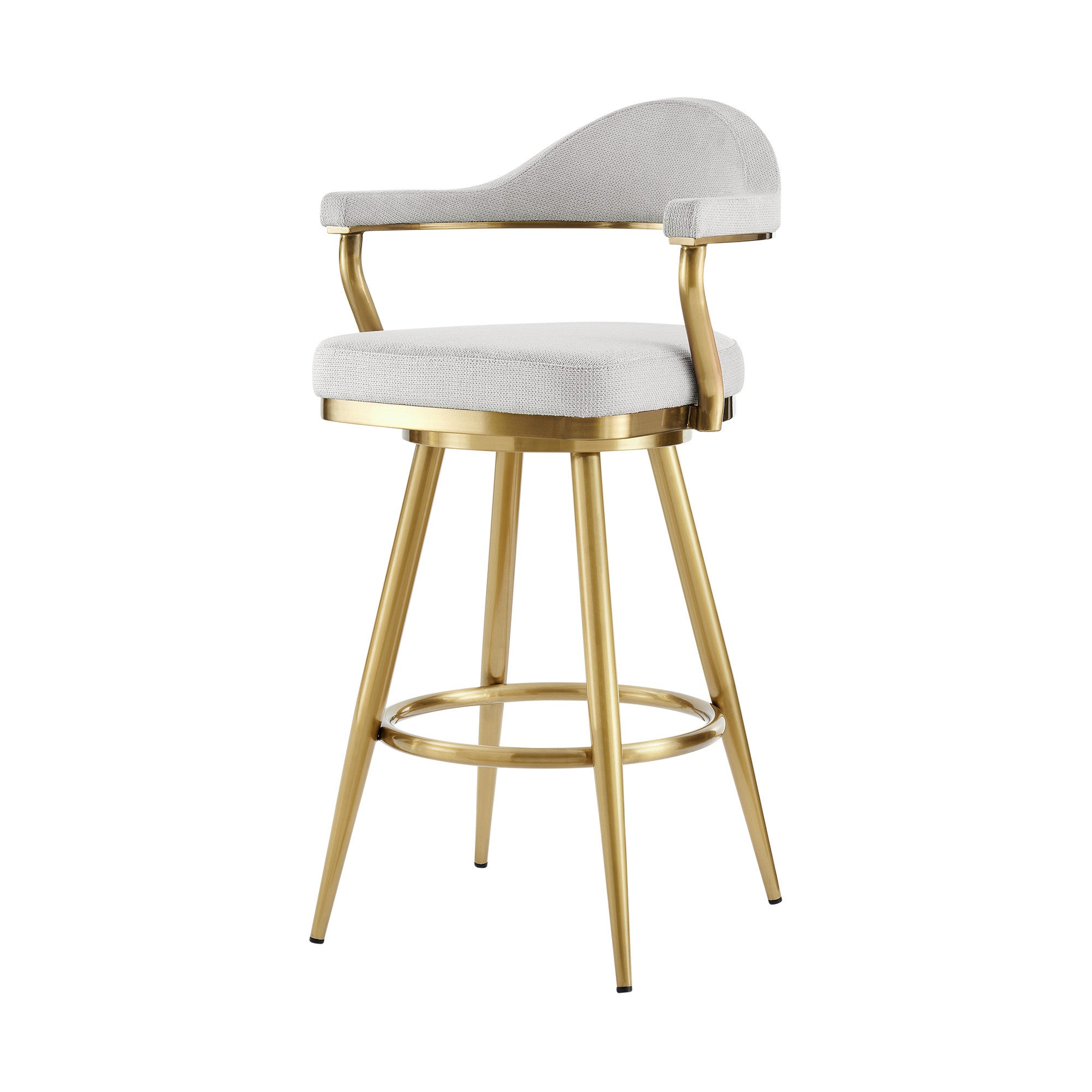 30" Silver and Gold Fabric and Stainless Steel Low Back Bar Height Swivel Bar Chair-4