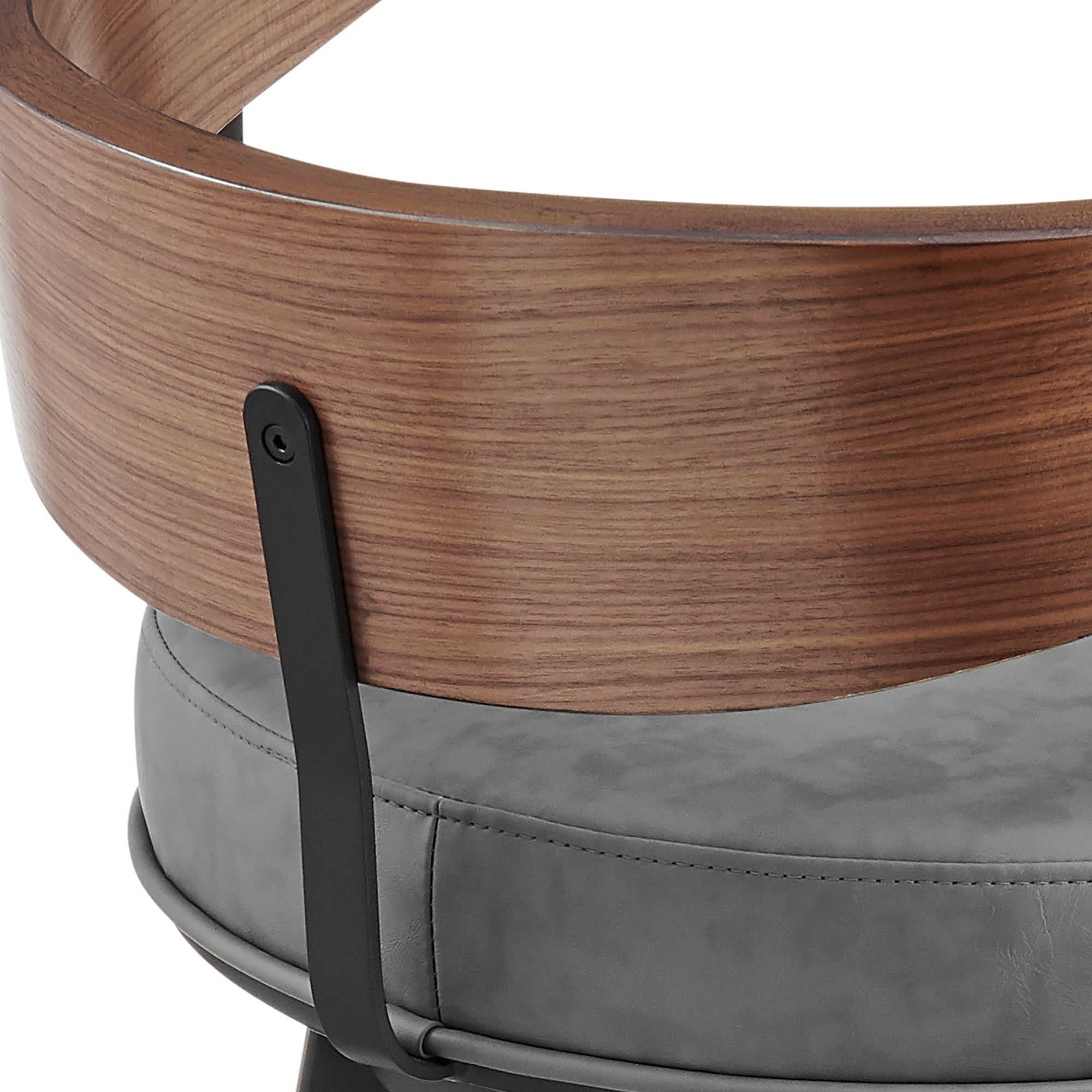 30" Gray Brown and Black Faux Leather and Iron Low Back Bar Height Swivel Bar Chair-8